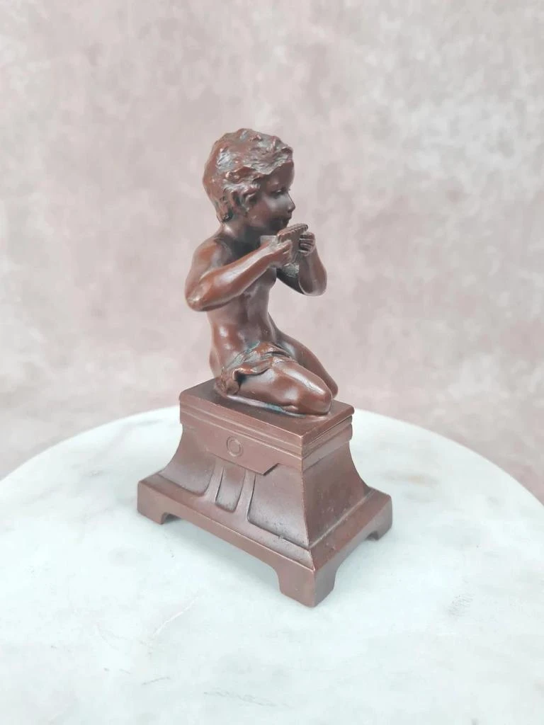 Statuette ancienne faune joueur de flûte de Pan 🗿 déco bronze Xixe – photo 2